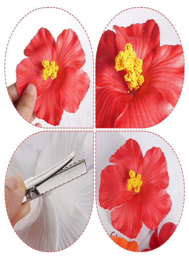 yeabwps 6 Pcs Hawaiian Flower Hair Clips for Women, Plumeria Hibiscus Hair Clip Artificial Flower Clips 3.5 Inch Floral Hair Barrettes for Summer Vacation Beach Party Girls Holiday Gifts (White, Red, Orange) - Image 5